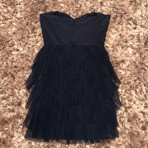 BCBG Navy Tulle Ruffle Strapless Dress - Picture 3 of 8